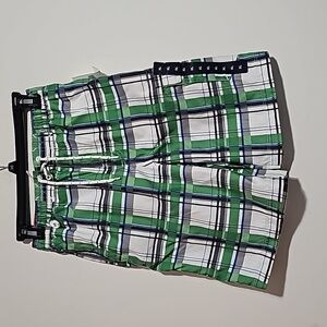 New GAP Swim Superlastic Trunks Green Gray Plaid Sz Xl